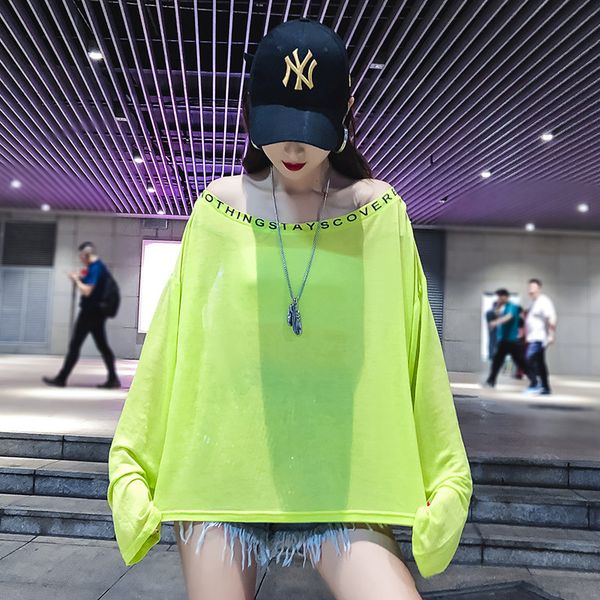 

thin section sunscreen clothes 2019 easy thin one word lead letter printing long sleeve t pity woman, White;black