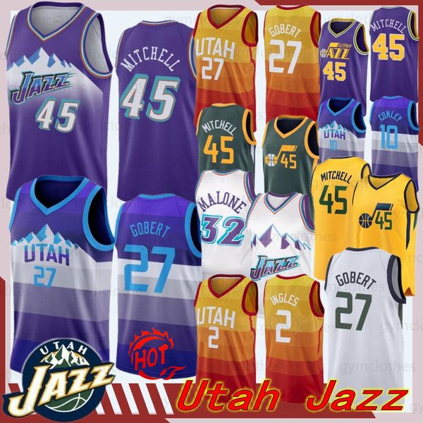 

донован 45 митчелл джерси jazzes нба майк конли руди гобер 10 27 3 рикки рубио 2020 ncaa мужчины отель ретро кофта, Black;red