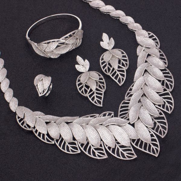 

unique zirconia wedding jewelry 4pcs set africa jewelry set silver color