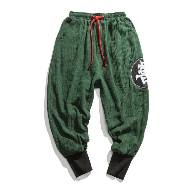 

men casual sweatpants chinese style fashion harem pants cotton linen solid jogger mens trousers abz122, Black