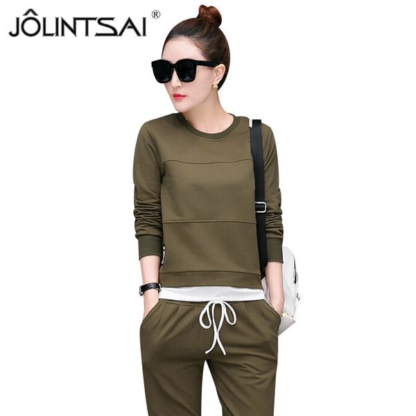 

korean casual sporting suits solid color women tracksuits 2017 plus size faux two piece hoodies +pant sporting wear 2 piece set, White;black