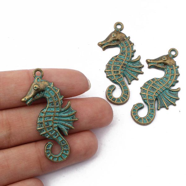 

wholesale 10pcs antique greek bronze sea horse charms pendants beads for jewellery craft making, Bronze;silver