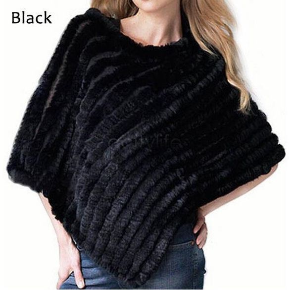 

women winter coat ladies' genuine real knitted fur coat female fur pashmina warm shawls poncho, Black