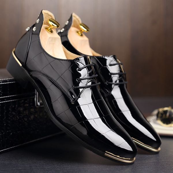 

bright and pointed leather shoes hair stylist tidal shoes super size men's shoes european and american youth personality nightclubs men, Black