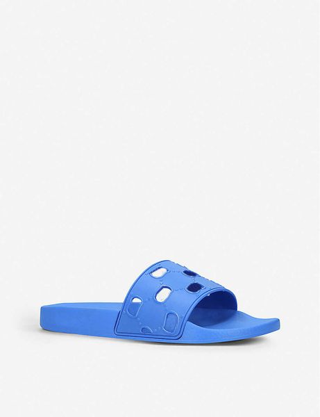 

дизайнер вырез логотип тиснением резиновые скольжения сандалии мужские женские унисекс плоские тапочки на открытом воздухе пляж причинные шл, Black