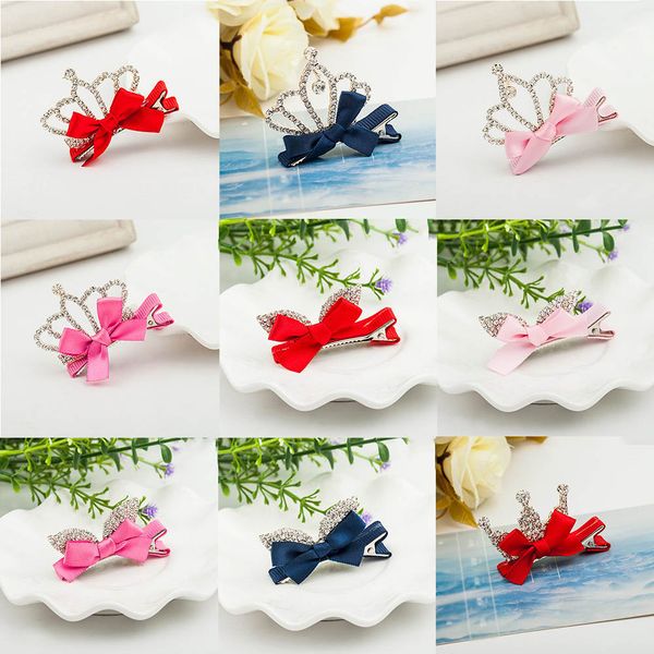 

модные аксессуары для заколок для волос с бантиками для детей kawaii crystal princess трехмерная корона головной убор девушки головные уборы, Slivery;white