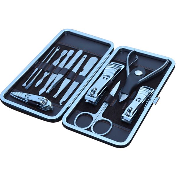 

12 pcs manicure pedicure set with case nails clipper kit stainless steel travel home nail care tools v9-drop