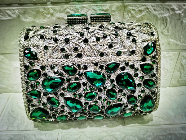 

chaliwini luxury emerald rhinestone clutch bag for female wedding bridal purse party bags gold silver ladies chain evening bags