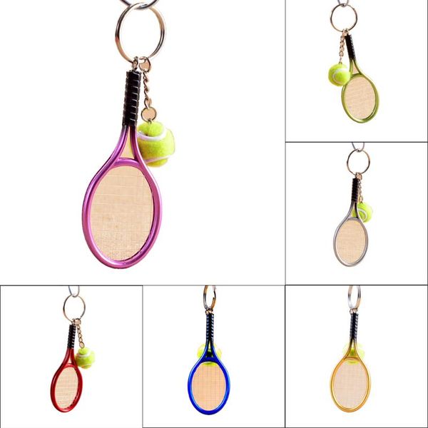 

1pc creative mini tennis racket keychain cute sport tennis ball keyring car bag pendant dropshipping, Silver