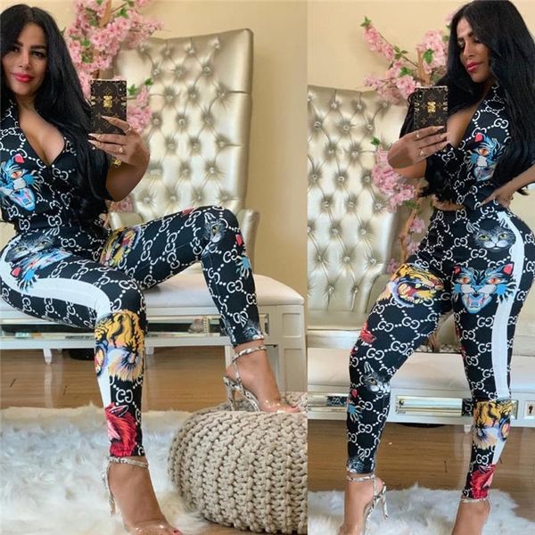 

Women clothe de igner two piece et animal print 2 piece lapel zip high wai t trou er track uit, White