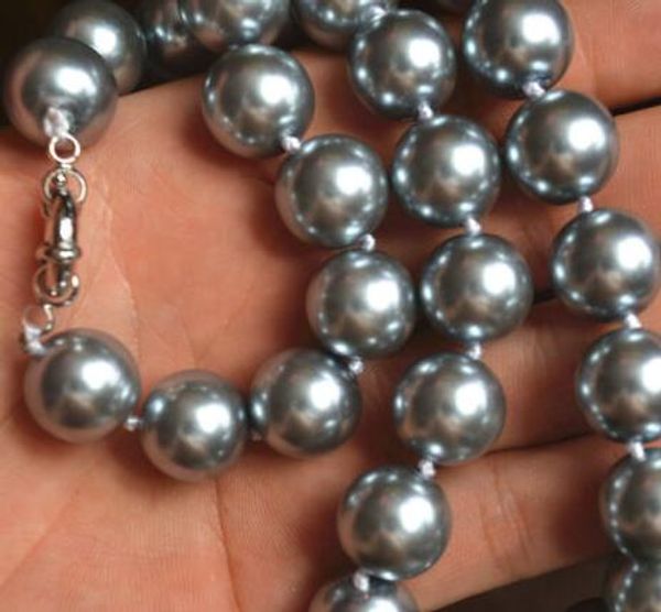 

new 14mm silver gray shell pearl necklace 17