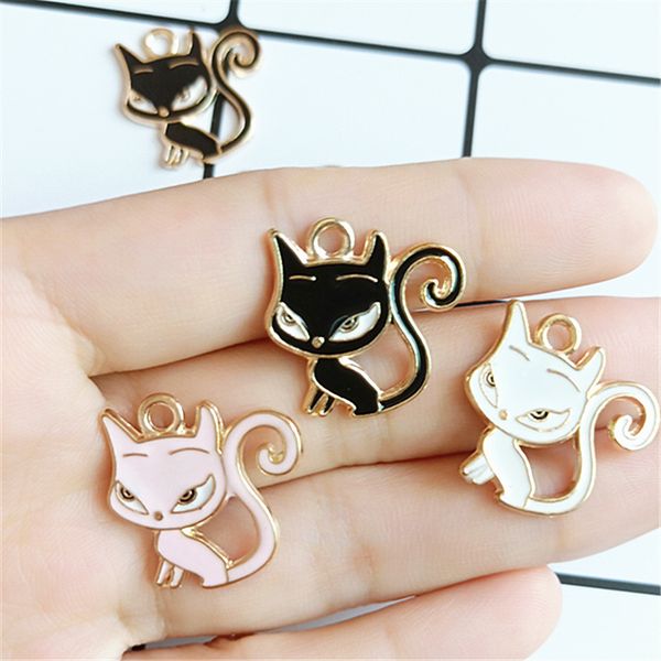 

10pcs/lot rhinestone enamels cat charms diy handmade making hair necklace earring jewelry pendant material accessories 2019 new, Bronze;silver