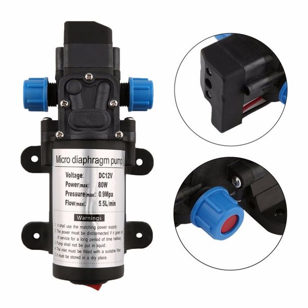 

dc 12v 80w micro electric diaphragm water pump 5.5l/min high pressure car washing spray automatic switch for rv boat sale