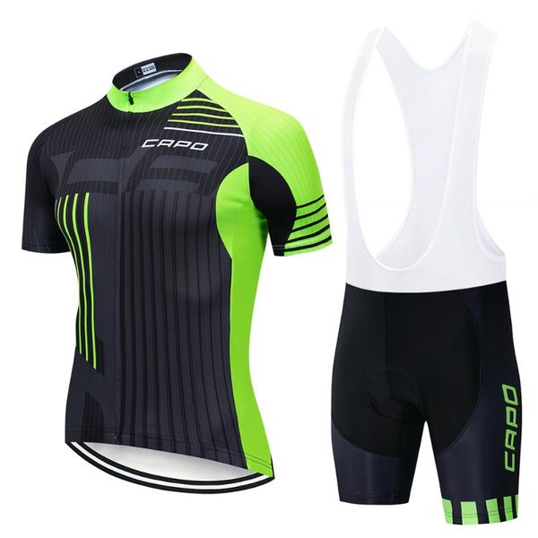 

9d pad, capo 2020 short sleeve cycling jersey bib shorts summer breathable set bicycle wear clothes ropa shirt, Black;blue