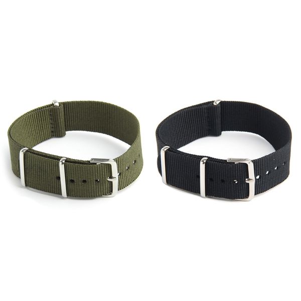 

2pcs watch strap band -army nylon canvas divers g10 men colour:black width:22mm & army green width:18mm, Black;brown