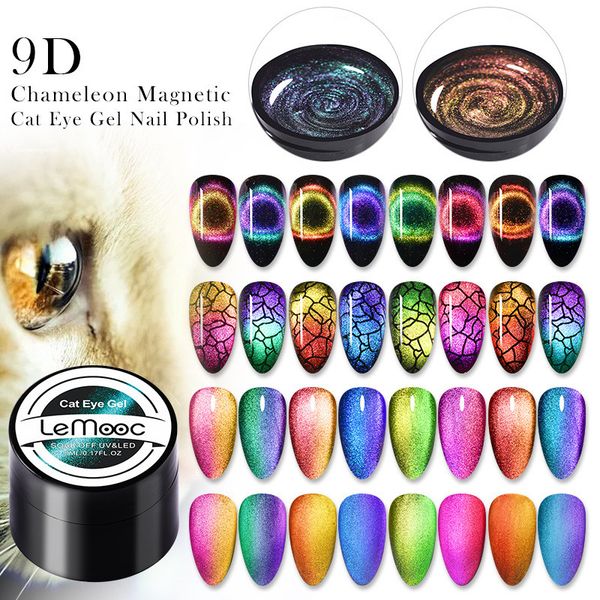 Güzellik LEMOOC 9D Kedi Göz Lazer Kapalı UV LED Mıknatıs Nail Art Vernik Vernik Soak Renkli UV Jel Oje Shining