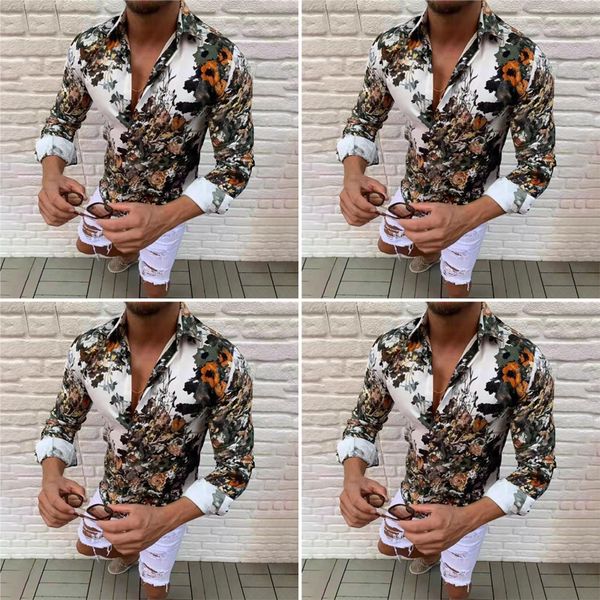 

men's party summer floral plus size fashion button down long sleeve, White;black