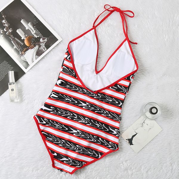 

designer women's swimwear fashion explosion swimsuit letters deep v european and american one-piece swimsuit women's wholesale-1, White;black