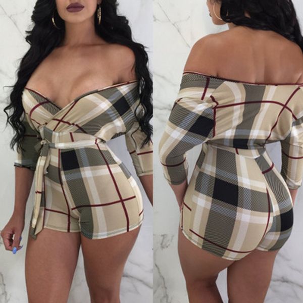 

women designer printed jumpsuit with belt fashion girls rompers plaid print shorts luxury jumpsuits 2020 new selling, Black;white