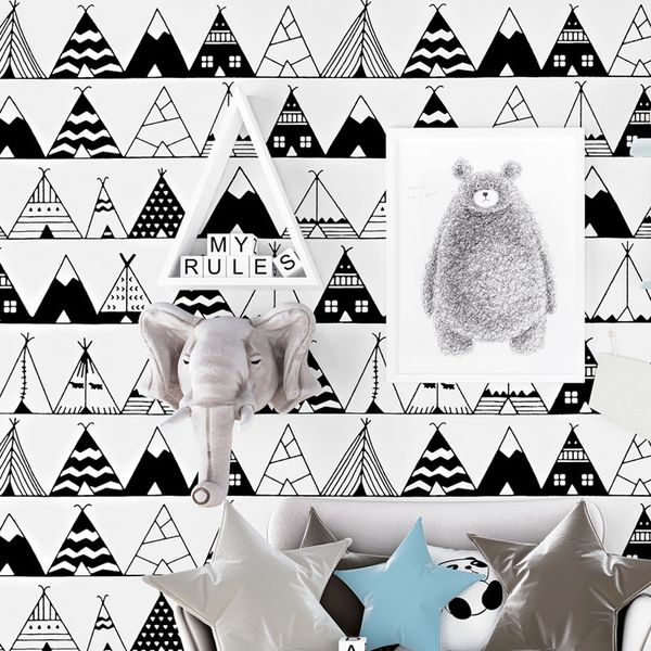 

concise style black and white triangle geometric wallpaper student dormitory bed desk background decoration home decor wallpaper