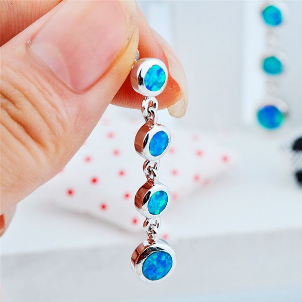 

new fashion women ladies rainbow blue fire opal long dangle earrings 925 sterling silver female drop engagement earrings