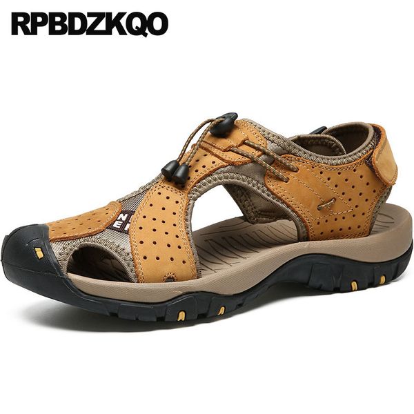 

fashion closed toe flat designer shoes mens sandals 2019 summer outdoor beach strap genuine leather native casual breathable, Black