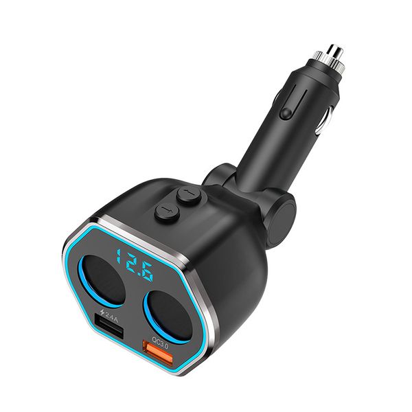 

car charger 2-socket cigarette lighter adapter socket splitter separate switch 12/24v 80w with led battery voltage display dual