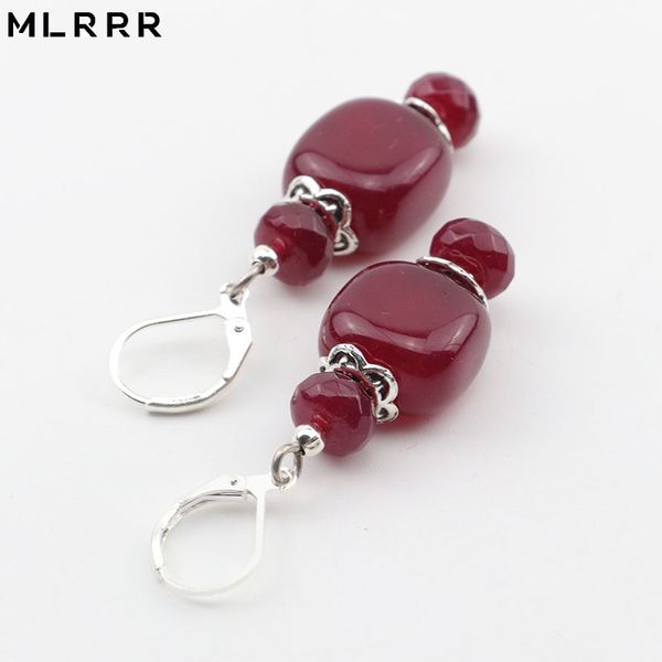 

mlrrr урожай классический красивый романтический природный камень красный нерегулярные площади ручной работы из бисера серьги падение, Silver