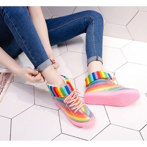 

jelly shoes rain boots ladies shoes womenwomen's flat transparent martin boots water shoes waterproof shoe beauty feet, Black;red