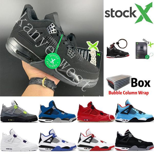 

new black cat 2020 4 4s jumpman basketball shoes bred neon wings encore cactus jack white cement travis scots mens sneakers trainer us 7-13, White;red