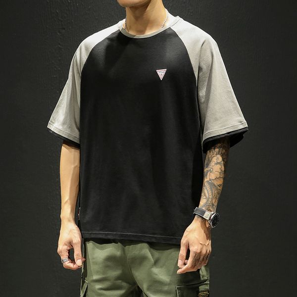 

m-3xl 2019 patchwork fashion men tshirts casual slim fit men t shirt short sleeve fitness short sleeve t-shirt musculation, White;black