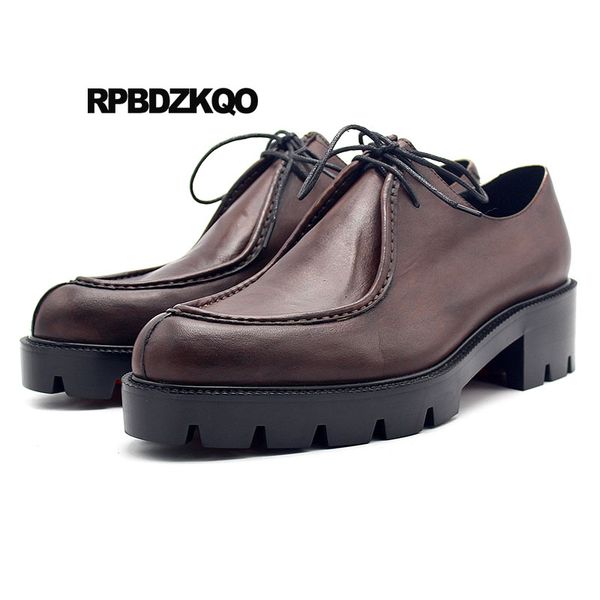 

plus size derby luxury runway men brown genuine leather shoes pointed toe platform lace up brand oxfords black fashion creepers