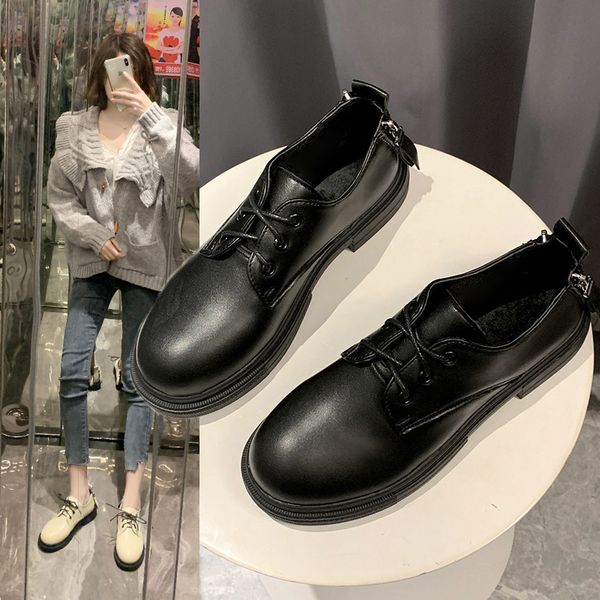 

british style flat black shoes for women oxfords women's female footwear modis all-match round toe autumn casual sneaker preppy