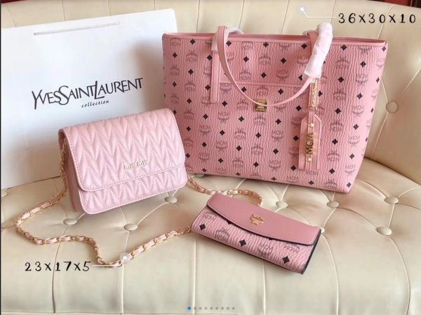 

2020 ladies shoulder bag fashion messenger bag backpack women's classic leather handbag pink three-piece business bag backpack