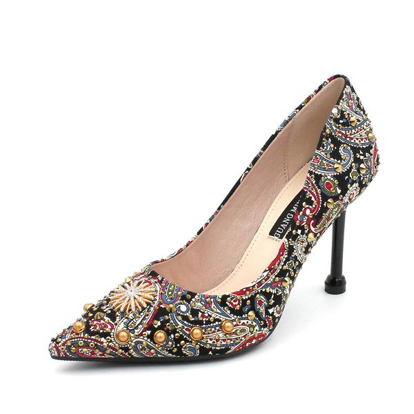 

pointed 9cm stiletto rhinestone heels bridal shoes women pumps mixed color party wedding shoes woman high heel shoes tacones, Black