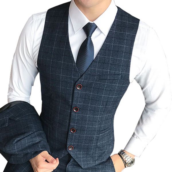 

1 piece 2019 new boutique plaid men's casual business suit vest groom wedding dress, Black;white