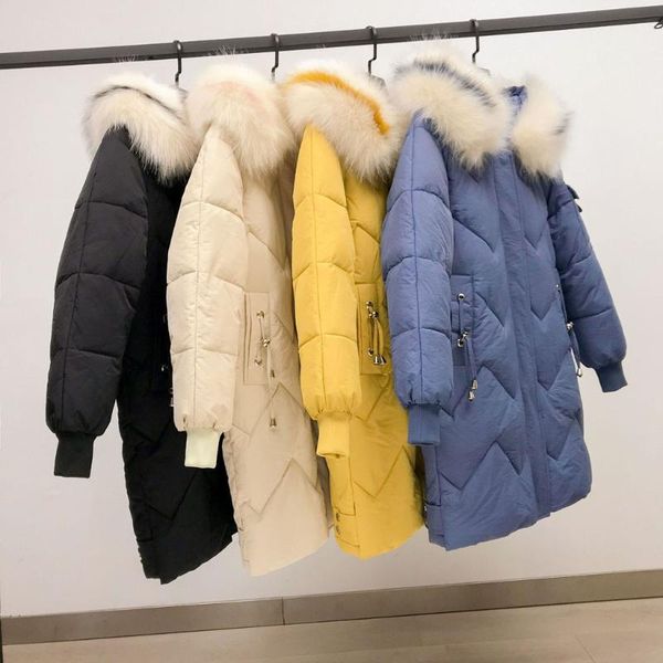 

women's down & parkas women casual loosethick long sleeve hooded coat winter jacket cotton clothes soild oversize jackets outwear fur h, Black
