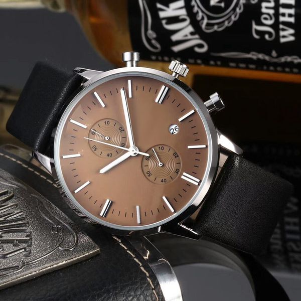 

casual men watches brand man wristwatches small dials work leather band fashion quartz watch for mens new year gift orologio di lusso, Slivery;brown