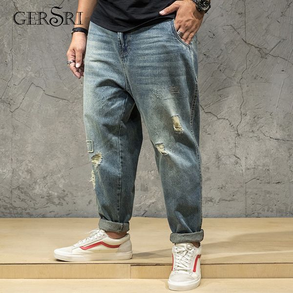 

gersri vintage bule men jeans new arrival oversized fashion stretch classic denim pants male designer straight fit trouser 7xl, Blue
