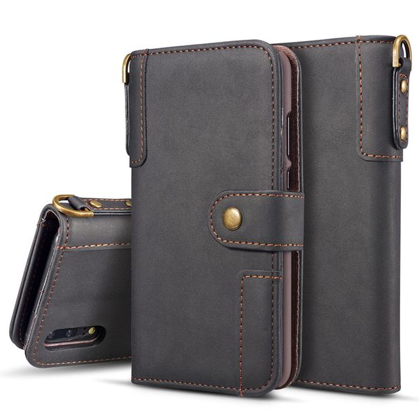 

For Huawei P20 Pro Lite NOVA 3E Vintage Real Genuine Leather Lanyard Wallet Case Pouch Protective Cover High Quality