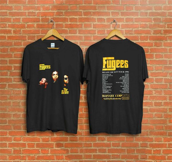 

vintage 1996 fugees the score ready or not concert tour t-shirt reprint 2018 summer men's brand clothing o-neck t shirt, White;black
