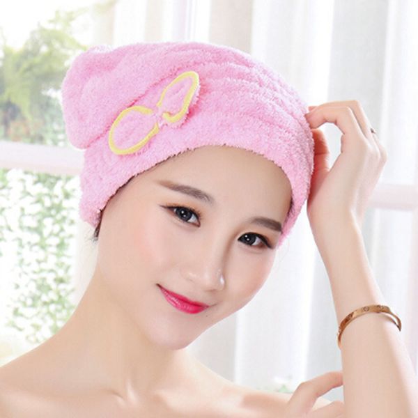 

microfiber quick drying hair-drying towel bowknot bath cap strong water absorption hair dry shower bath hats with coral velvet