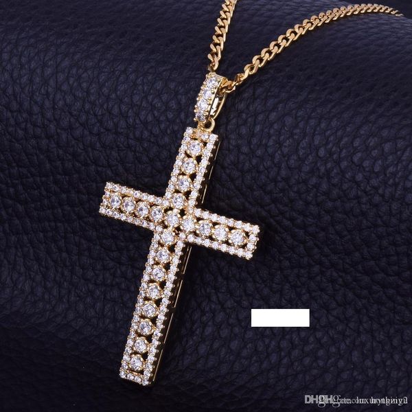

ankh cross necklace pendant charm bling cubic zircon men's hip hop jewelry with rope chain for gift, Silver