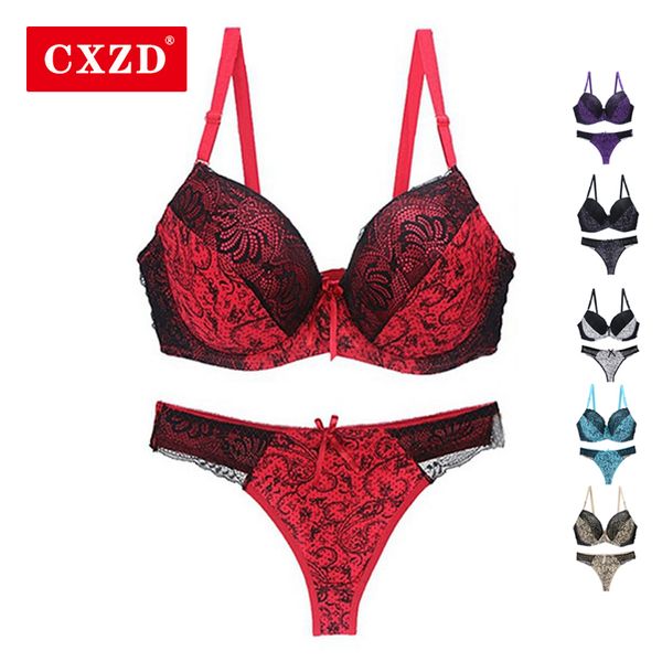 

cxzd 2pcs/sets push up bra set slimgirl women health big size lace underwire bra & brief sets lingerie panty female, Red;black