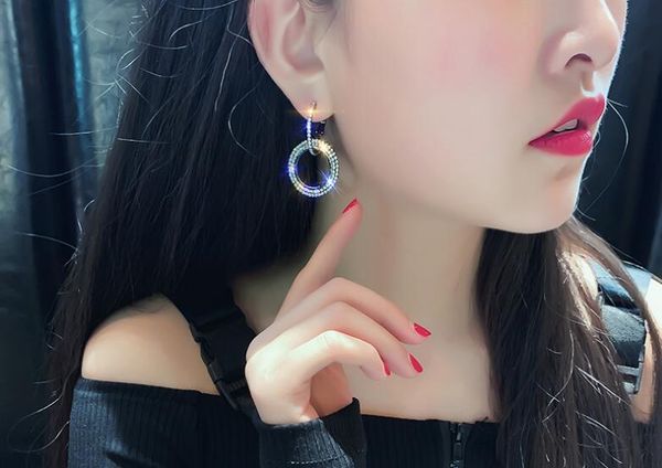 

wholesale designer earrings 925 silver needle rhinestone circle crystal earrings temperament korean personality wild earrings jewelry a0147, Golden;silver