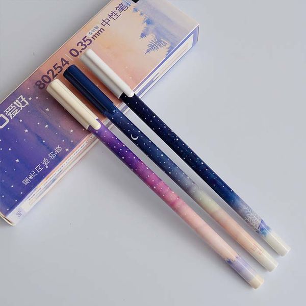 

3pcs fantastic galaxy star sky long handle gel pen writing signing pen school office supply student stationery kids rewarding
