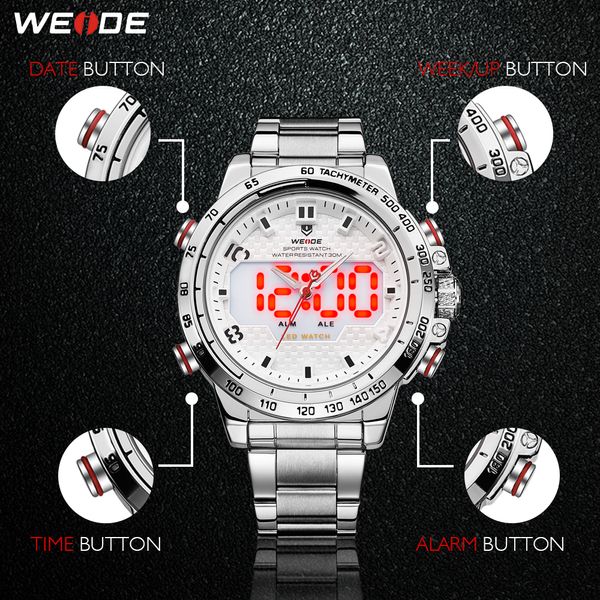 

Cwp 2024 WEIDE Watch Man Sport Back Light LED Display Analog Alarm Auto Date Military Army Stainless Steel Strap Quartz Relogio Masculino, Multi-color