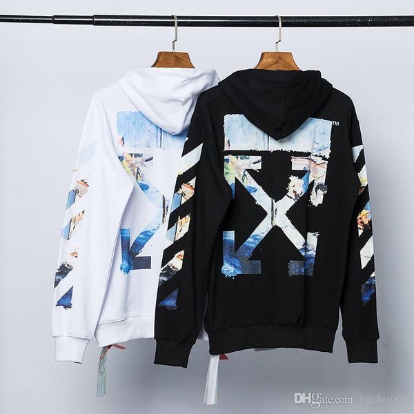 

womens designer hoodies autumn new european version of the tide brand ow oil painting arrow retro sports casual couple with the same hoodie, Black