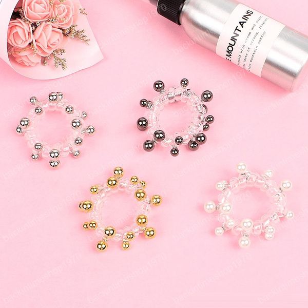 

korea elastic hair tie telephone line ropes women girls transparent ball high stretch hair bands kid ponytail holder hair accessories, Slivery;white