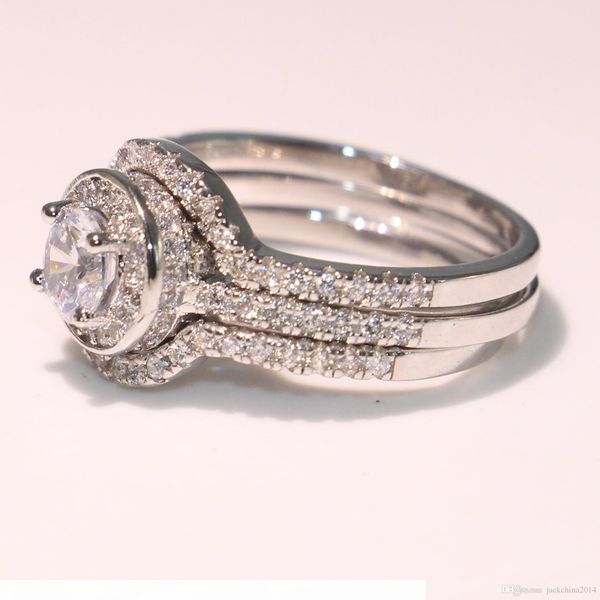 

victoria wieck luxury jewelry 10kt white gold fill round shape z pave cz diamond 3pcs wedding band ring for women gift box, Slivery;golden